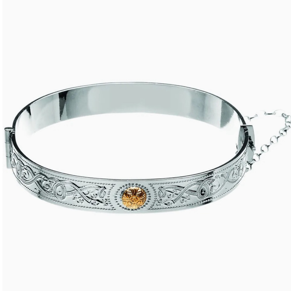 Boru Ireland Warrior Shield Celtic Bangle Sterling Silver with 18k Gold